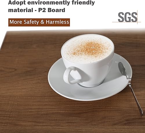 Miniatura 6 de PHI VILLA Gabinete de barra de café de granja, puerta corrediza de granero, aparador de cocina, gabinete de almacenamiento de buffet Marfil,Marrón