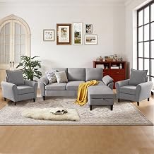 79" Convertible Sectional Sofa Sofa Set of 2 Modern Linen Small L Shaped Couch with Reversible Ottoman and Accent Chair, 3-Seat Sofa Couches for Living Room, Office, Apartment, Light Grey