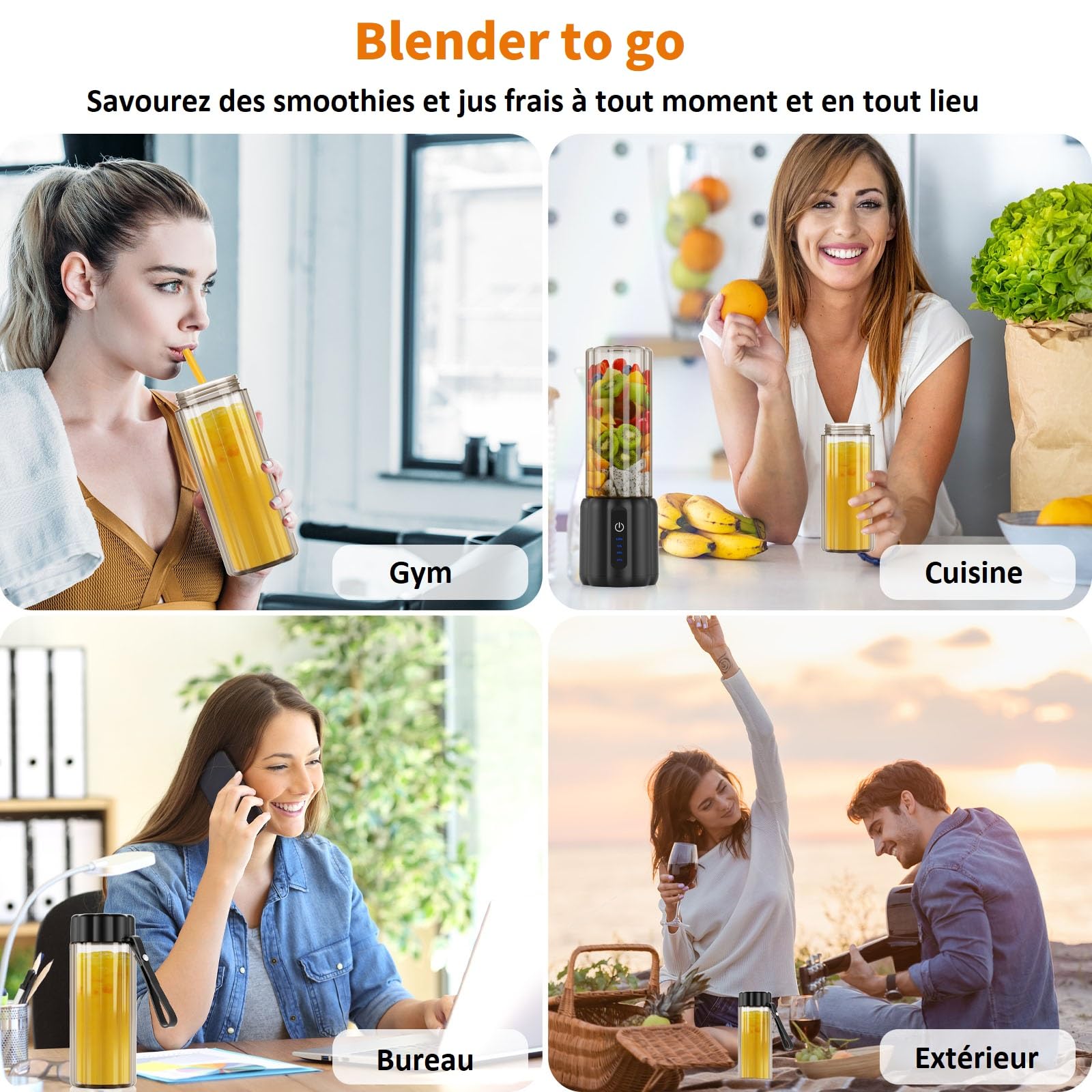 COKUNST Mixeur Portable pour Shakes et Smoothies, 22000 TR/min Puissant Mixeur Smoothie avec 6 Lames, 500 ml Mini Blender avec Couvercle de Voyage pour Cuisine, Salle de Sport, Bureau