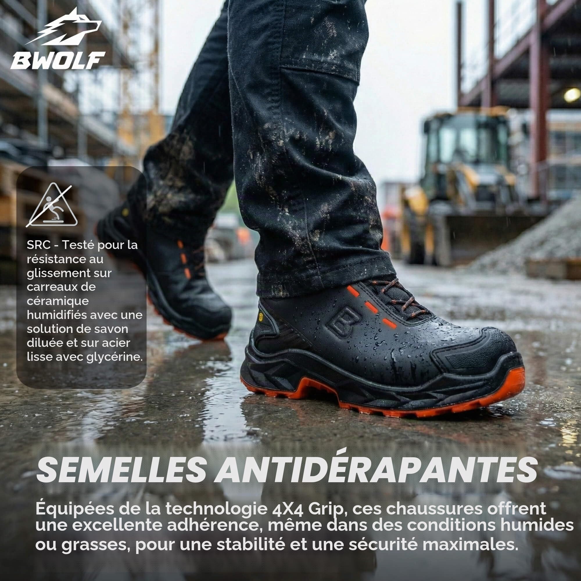 BWOLF Falcon HI S3S Chaussures de travail pour homme en cuir lisse noir avec embout en aluminium, semelle intermédiaire en Kevlar Protection ESD, Noir , 47