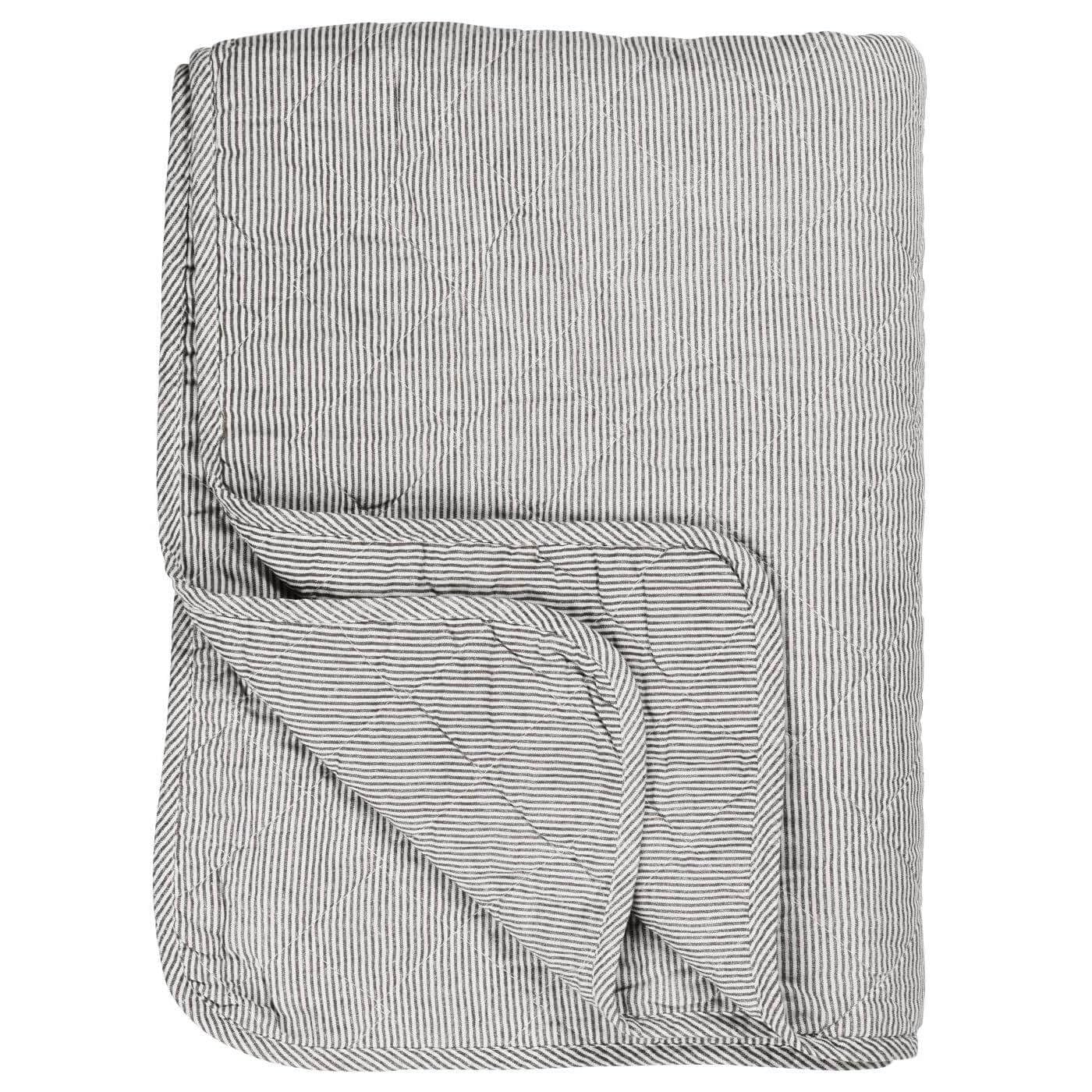 Ib Laursen - Kołdra, koc, koc do przytulania, narzuta - kolor: biało-szare paski - 180 x 130 cm - 100% bawełna