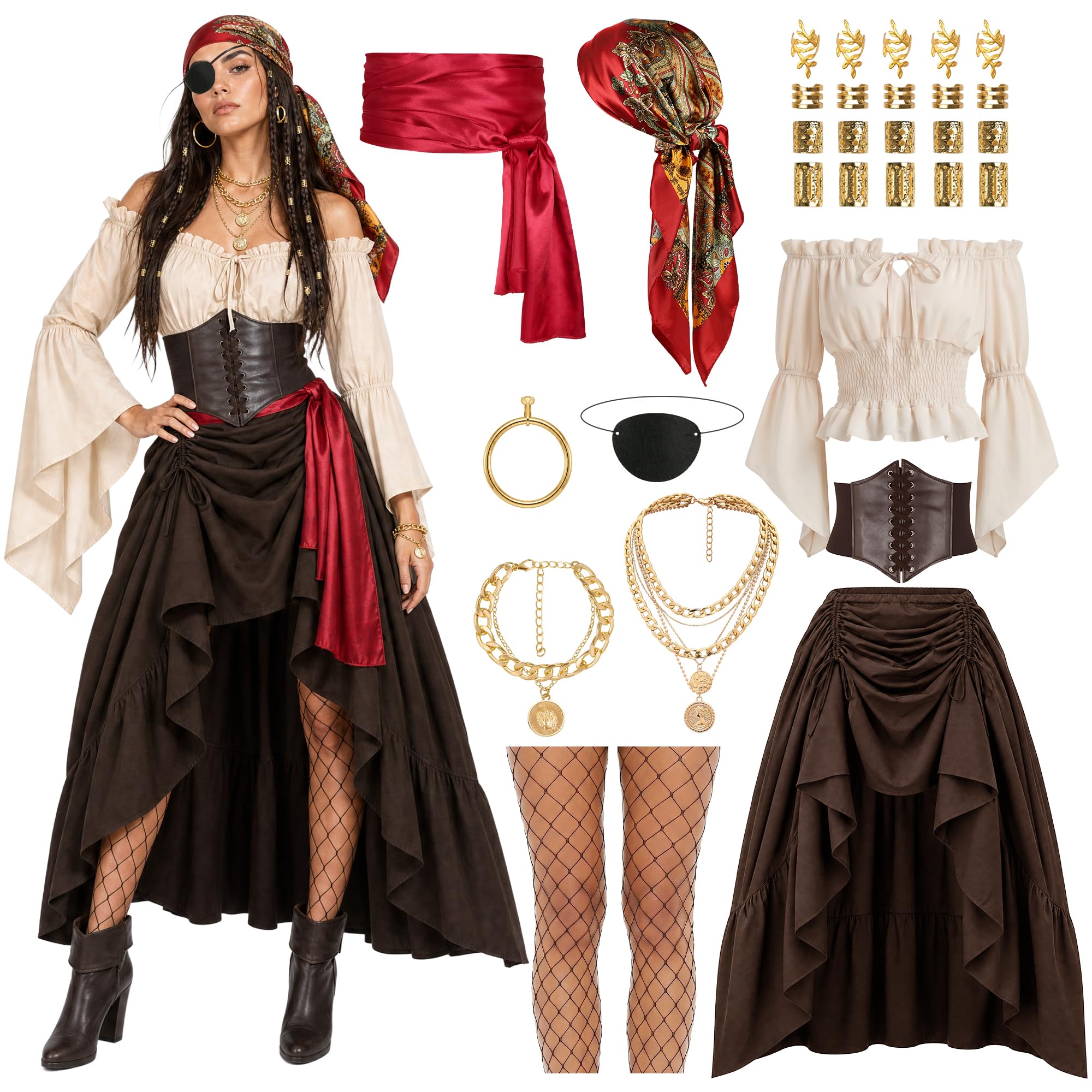 Renaissance Costume Women Pirate Outfits Medieval Halloween Tops