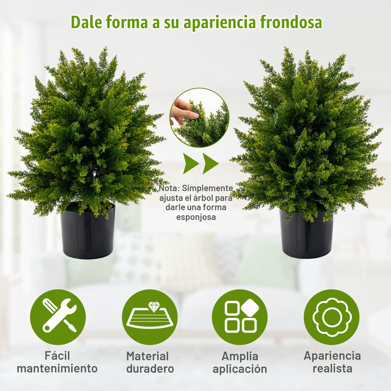 GIANTEX Juego de 2 Árboles Artificiales de Cedro de 55 cm, Plantas Falsas de Arbusto en Maceta con Cemento para Decoración Interior y Exterior