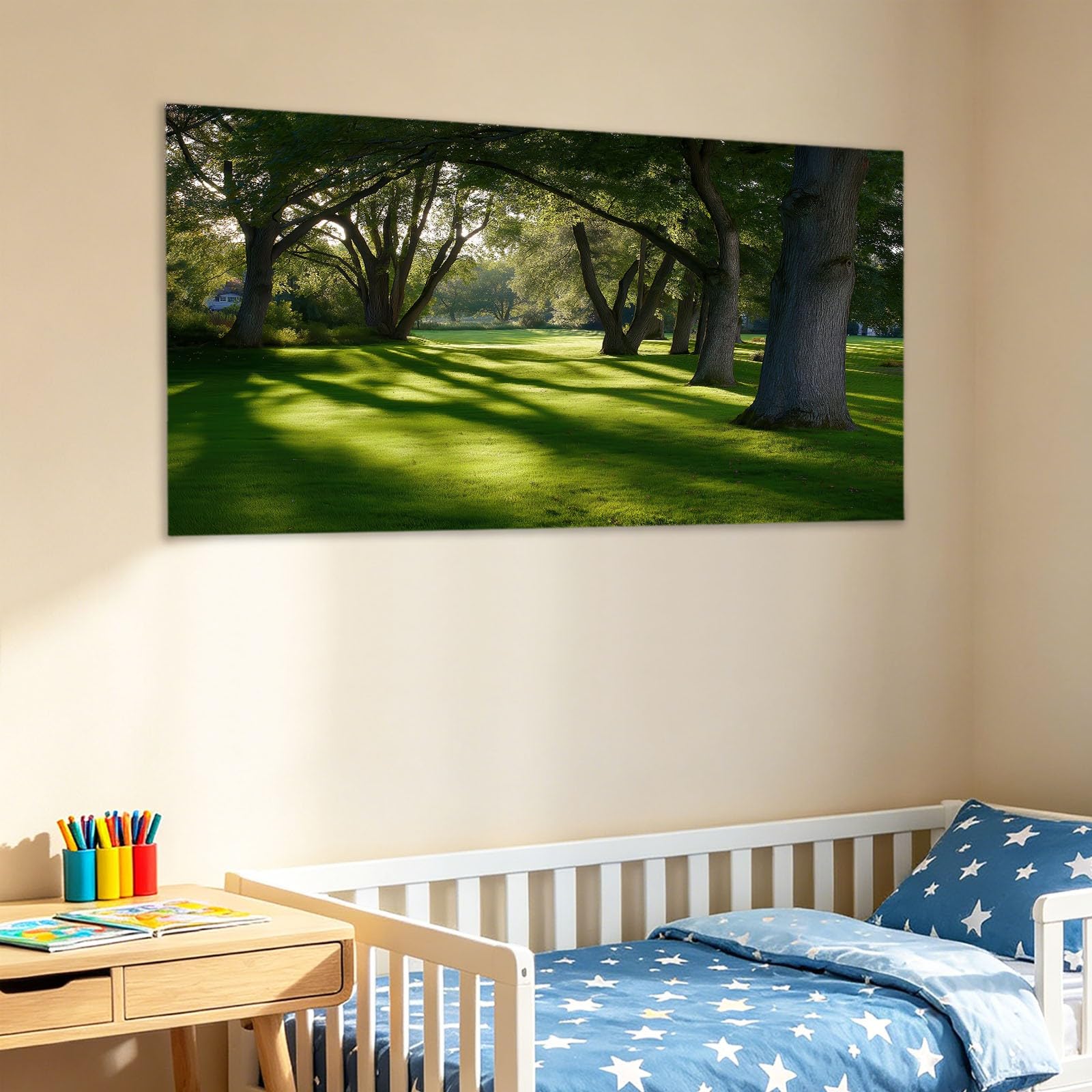 Quadro da parete con erba verde smeraldo, 90 x 60 cm (lunghezza x larghezza), fotografia naturale ad alta definizione, decorazione da parete, per camera da letto, bagno, ufficio, sala da pranzo