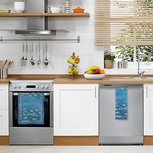 Miniatura 5 de RainCaper Paños de cocina, 8 x 28 pulgadas, 100% algodón, súper suaves y absorbentes, paños de cocina (lirios de agua de moneta)