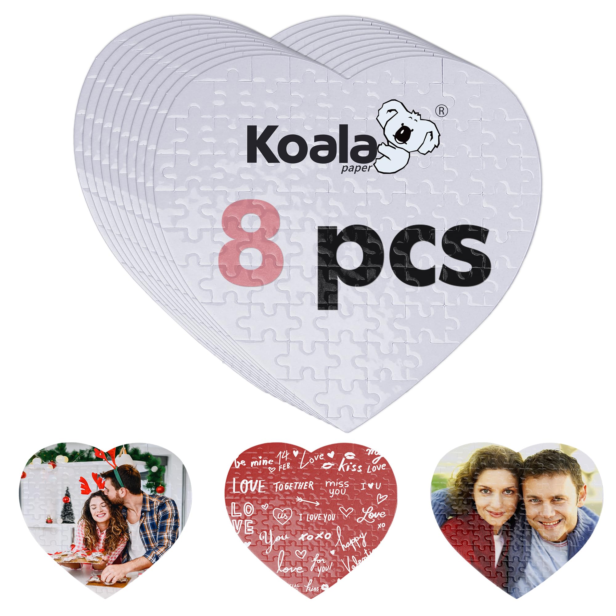 Koala Sublimation Blank Puzzle Heart Shaped 120 Pieces of Each Set, 8 Sets Heat Transfer Printing White Puzzle for Customize Unique Puzzle Jigsaw