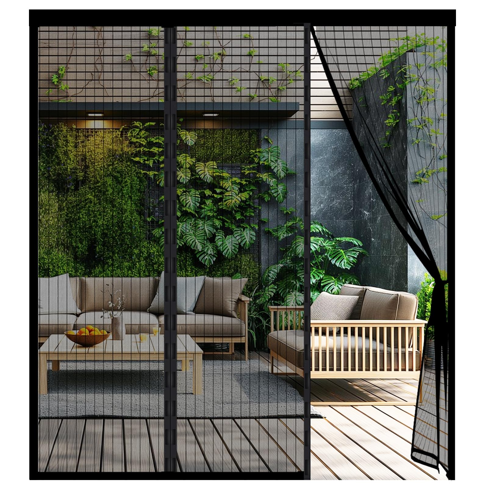 Fly Screen Door, Magnetic Screen Door, Reinforced Polyester Double Door Screen Curtain for Sliding Door Patio Door Double Door French Door Keep Fly Bug Out, Black, Double-Open (190x240cm) — image 1