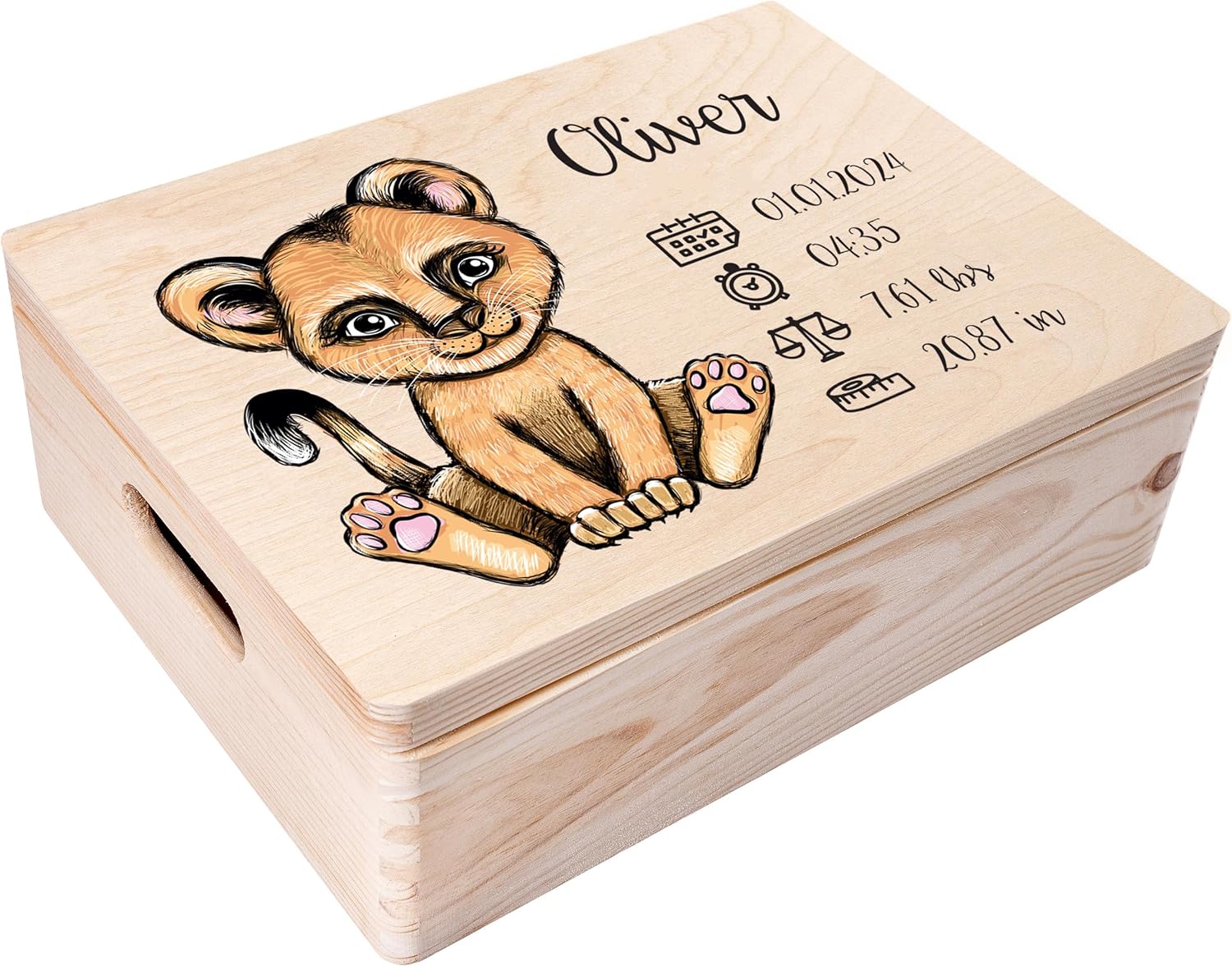 Personalized Wooden Baby Memory Box Storage Box - Fox | 15.8x7.87x5.51in (+-0.5) | Hinged Lid Handle Engraving | Unpainted Gift Box Rough UNSANDED Keepsake Memory Souvenir Chest