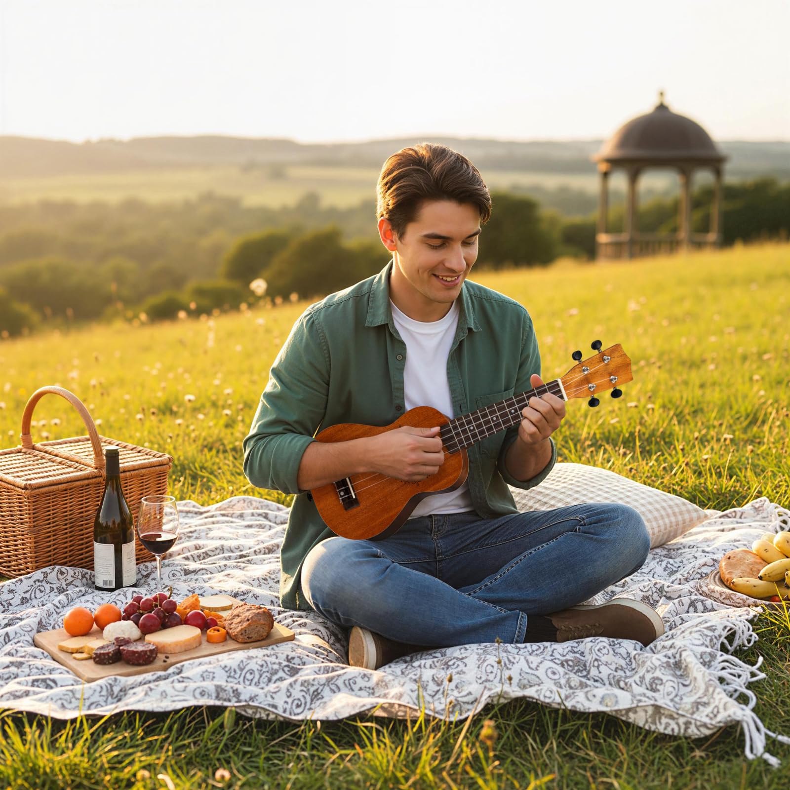 KOMFOTTEU Ukulele da 21 pollici in legno di mogano, set ukulele con tracolla regolabile, set chitarra con plettro e corde in nylon, borsa da trasporto, strumenti musicali per adulti e bambini