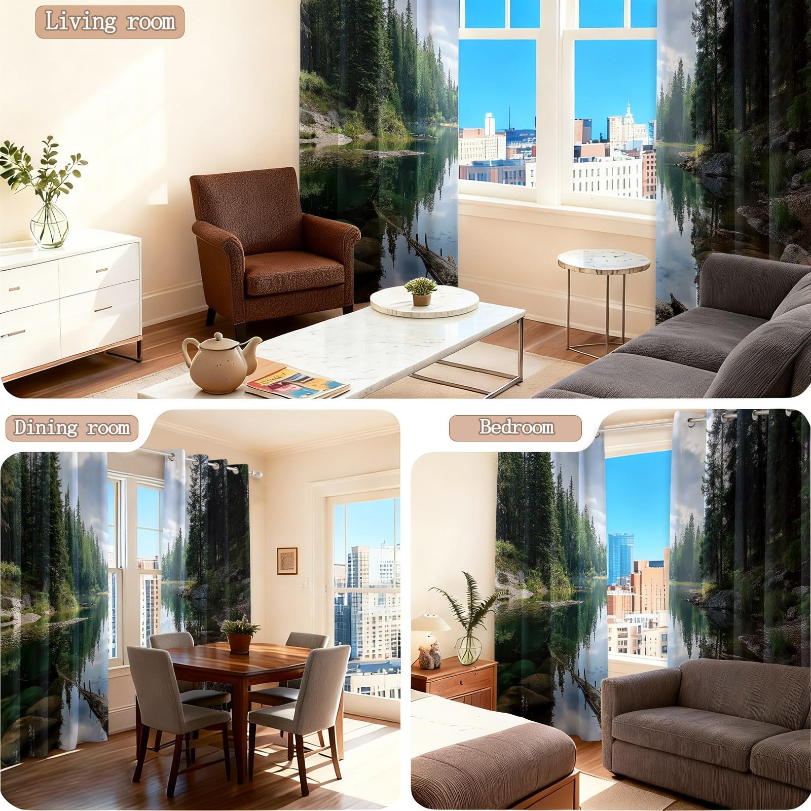 Skandinavisch Natur Verdunkelungsvorhänge für Schlafzimmer, 2er Set H 200 x B 70 cm Wärmeisoliert Vorhänge, Dschungel Kiefer See Felsen Gardinen Blickdicht Fenstervorhänge für Wohnzimmer