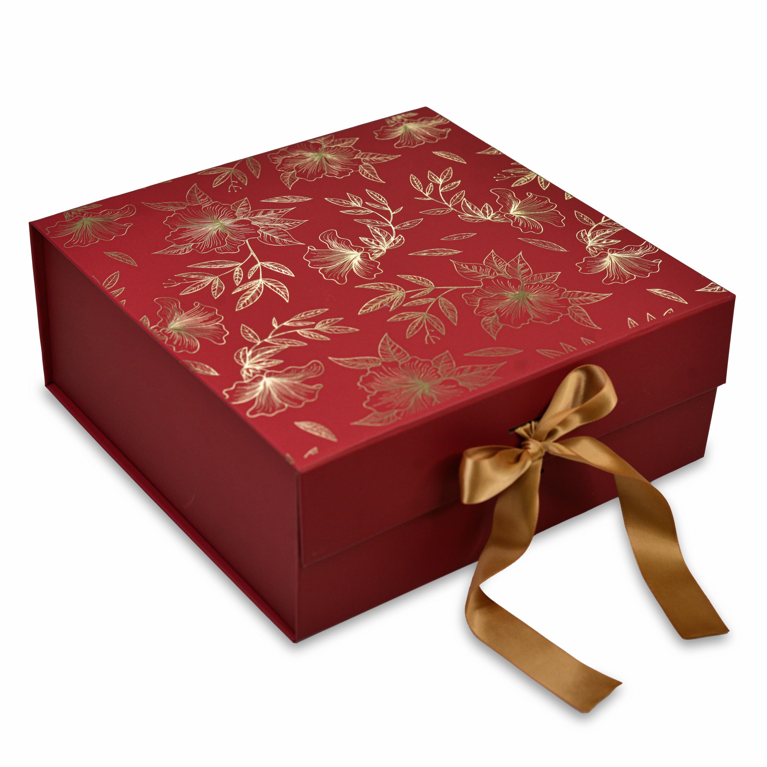 RBS®-MEDIUM Gift Box for Packaging 26 x 26 x 10 cm, Decorative Gift Packing Box with Floral Foil Design (1 Pack), Holds Up to 8 kg, Ideal for Gift Hampers and All Occasions (Dark Scarlet Gold Floral)-image-39