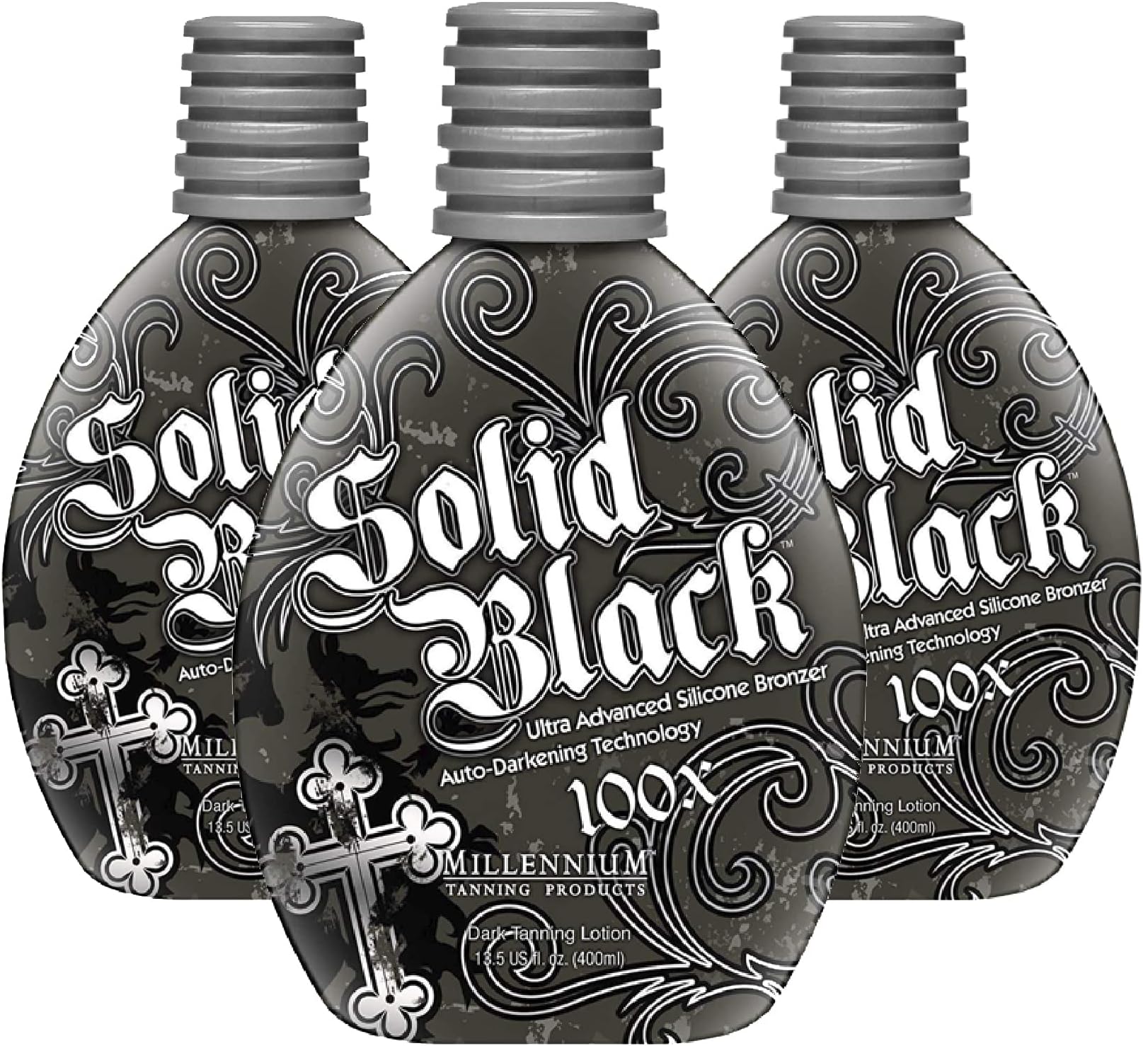 Solid Black 100X Indoor Tanning Lotion for Tanning Beds,13.5 Fluid Ounces, 3-pack