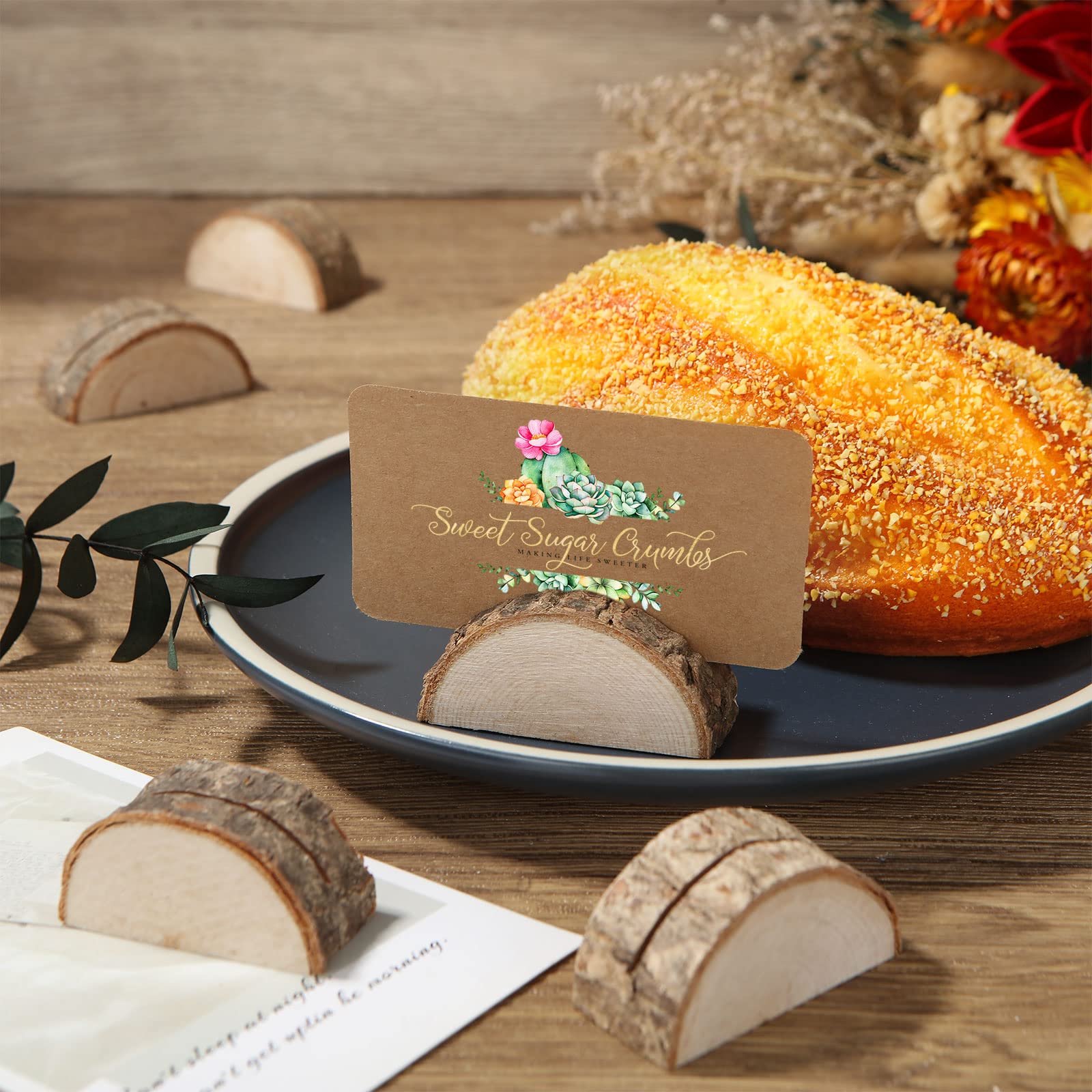 Marque Place Bois WATUNID Porte-cartes De Table Rustique En Bois Véritable Avec écorce De Menu Mariage