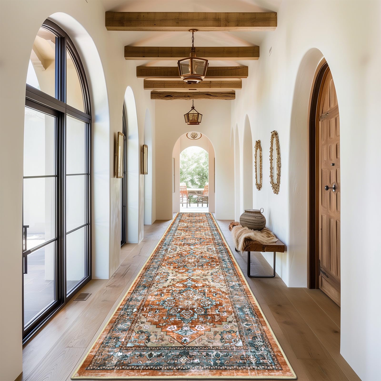 Bsmathom Runner Rug for Hallways Non Slip Washable Boho 2’6”x14 Hallway Low Pile Throw Rugs Vintage Carpet Runners for Entry Way, Kitchen, Laundry