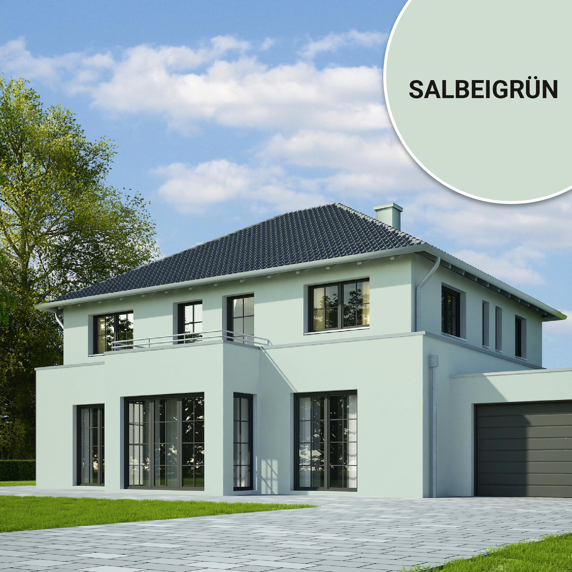 derendo Fassadenfarbe Grün ULTRA Silikonharzfarbe Salbeigrün aussen 5l | Für Putz Beton, Abperleffekt, wasserabweisend, UV-beständig, hohe Deckkraft, rissfüllend, diffusionsoffen, Made in Germany,