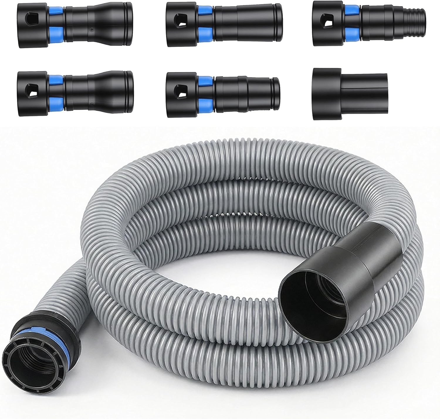 10 FT Durable Dust Collection Hose Kit - Universal Fit for Home & Shop Vacuums, 6-Piece Expanded Multi-Brand Adapter Set for Woodworking Power Tools/Sander, 2-1/8" Standard Connection prime&swift