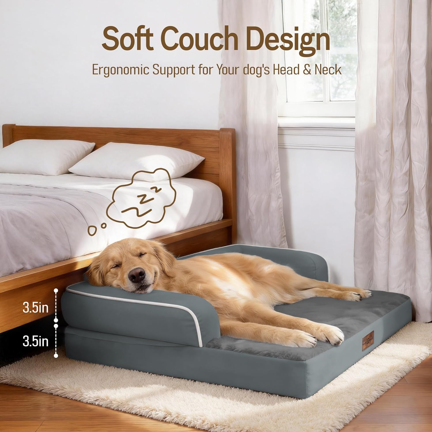Comfort Expression Extra Large Dog Bed - XL Washable Orthopedic Dog Bed Waterproof Pet Couch Memory Foam Sofa Bolster with Removable Cover - 42 x 30