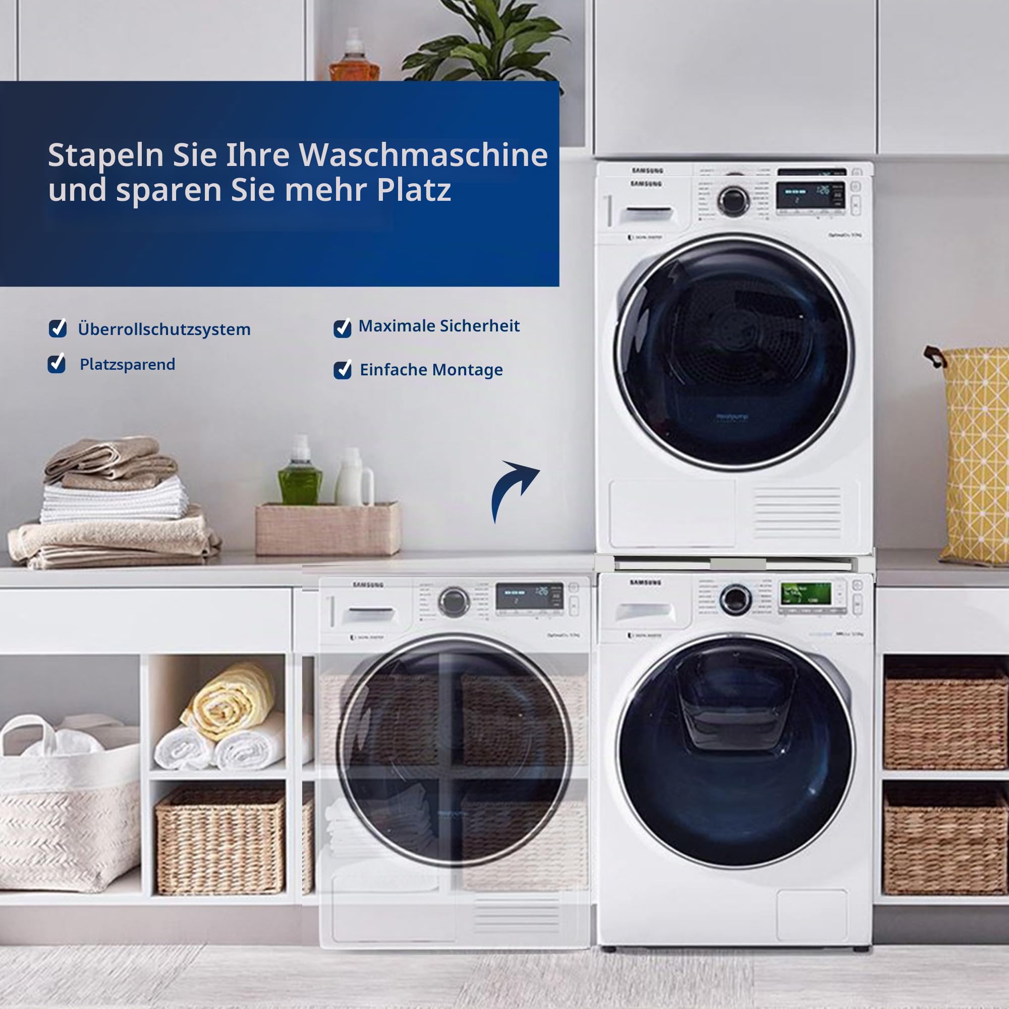 Hd-Line Universeller Zwischenbaurahmen - Für Waschmaschinen und Trockner, mit herausziehbarem Fach, vibrationsdämpfend und kippfest Größe (60x54x10 cm, bis 15 kg)