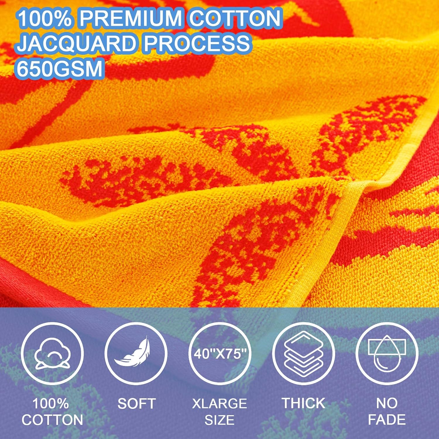 VOOVA & MOVAS 2PC Large Thick Cotton Beach Towels - 40"X75" 650GSM, Jacquard, Pool Towels for Men and Women - Soft and Absorbent Swim Bath Sheets - Boat Design