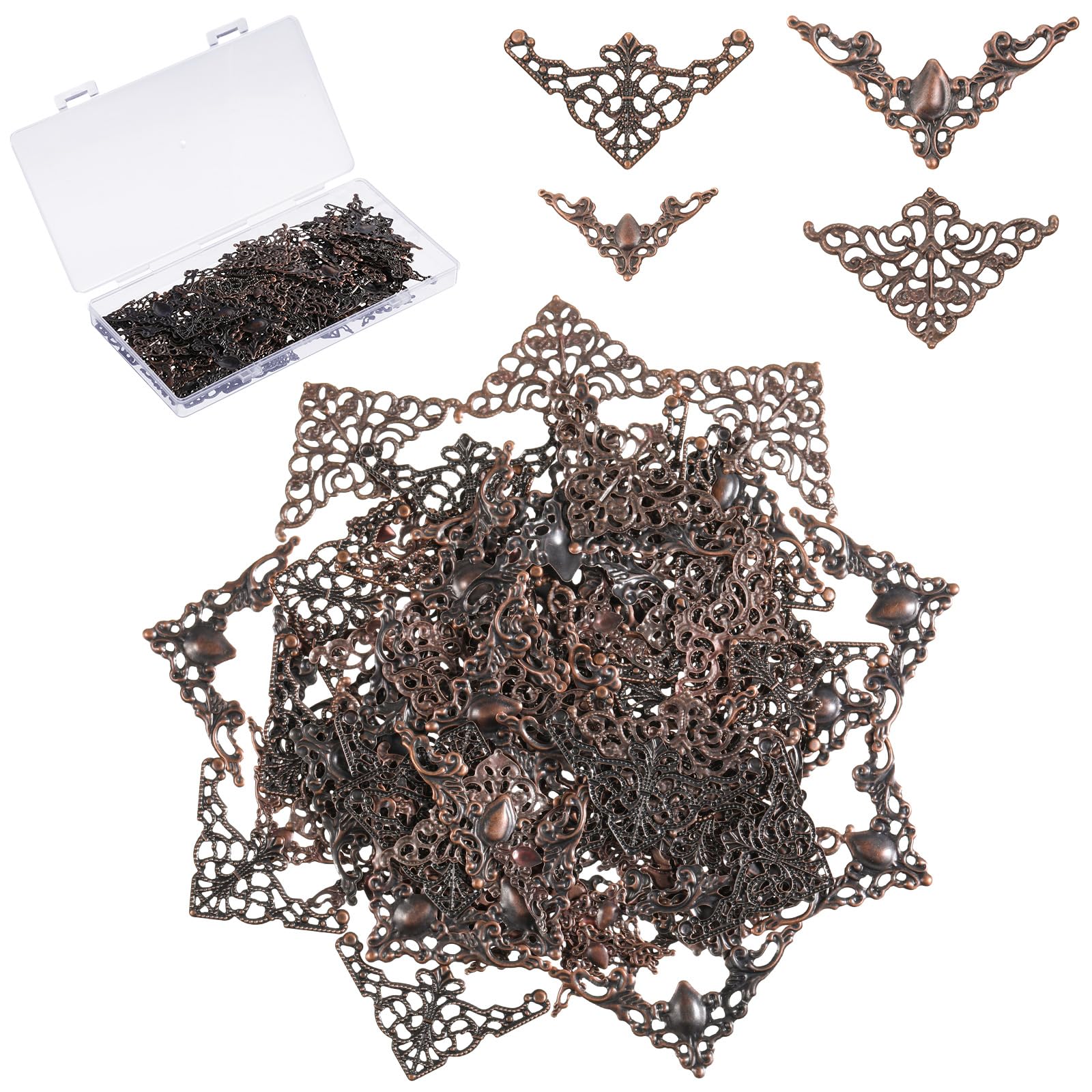 Photo 1 of 100 PCS Metal Book Corner Protectors, Hollow Triangle Wrap Connector Decorative Edge Guards for Photo Scrapbook Album, Jewelry Box, DIY Craft Embellishments