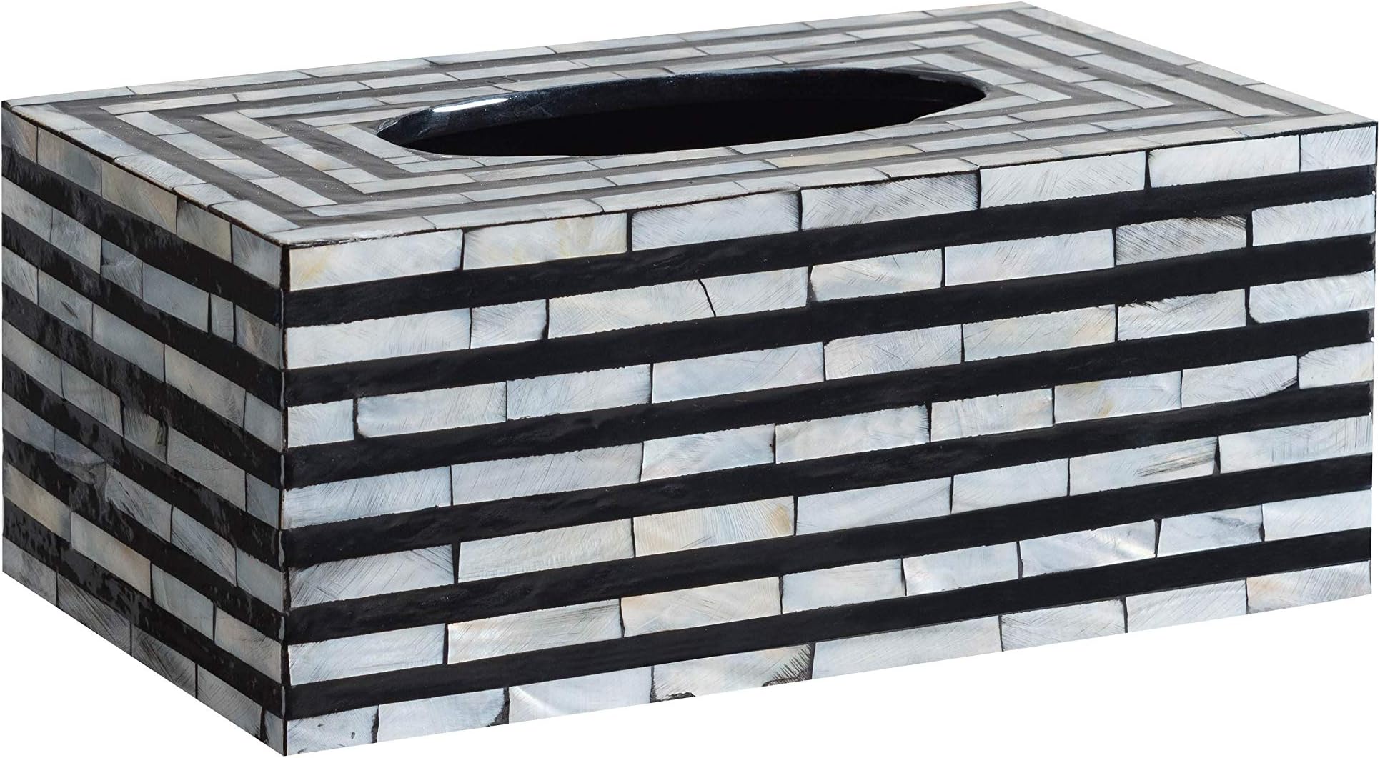 Abington Lane Mother of Pearl Rectangular Tissue Box - Decorative Tissue Holder Cover Great for Countertops, Night Stands, Dressers, Desk Tables, Bathroom Accessories (Black and White Geometric)