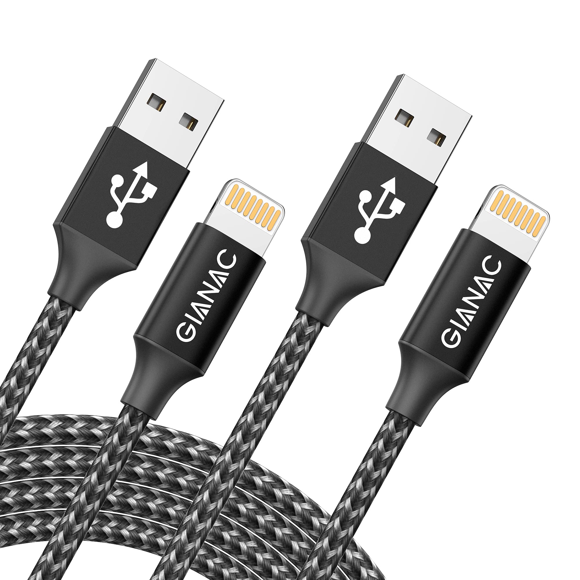GIANAC iPhone Charger Cable, Lightning Cable [2Pack 1.8M/6.6FT], MFi-Certified, Nylon Braided Lightning Cable Fast Charging Cable Compatible with iPhone 11 Pro XS Max X XR 8 7 6s 6 Plus SE 5 5s 5c