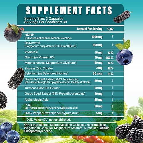 Miniatura 2 de 13 en 1 NMNH (mononucleótido de dihidronicinamida) 1000 mg por porción, alternativa de suplemento NMN con NAD+ liposomal y resveratrol, sin OMG, sin