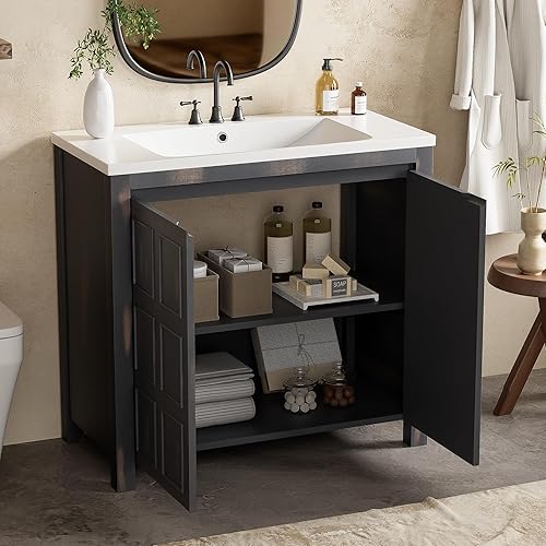 Miniatura 8 de LUMISOL Mueble de baño de 36 pulgadas con parte superior del fregadero, mueble de baño de madera maciza con 2 puertas de cierre suave, tocador de