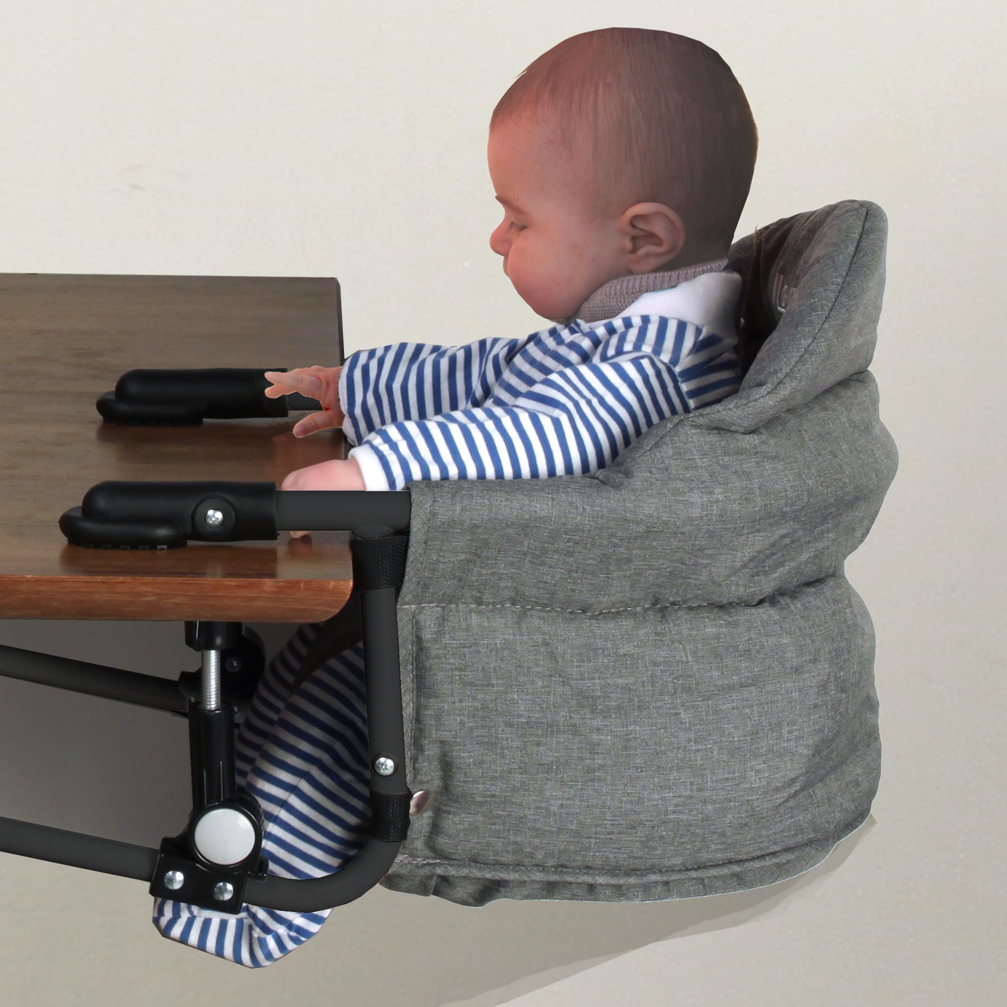 Looping Siège de Table Bébé Pliable | Fixation Sécurisée 4 points, Nomade et Compact | GRIS Chiné