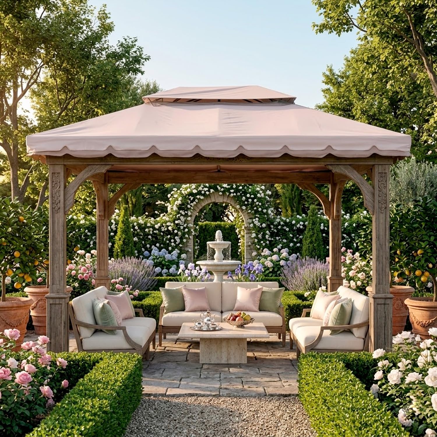 Telo Di Ricambio Per Gazebo 3x4 Metri Impermeabile In PVC Con Air Vent E Zanzariera Integrata Resistente A Sole Pioggia E Agenti Atmosferici Per Esterno Giardino Outdoor 300 x 400 Cm Beige