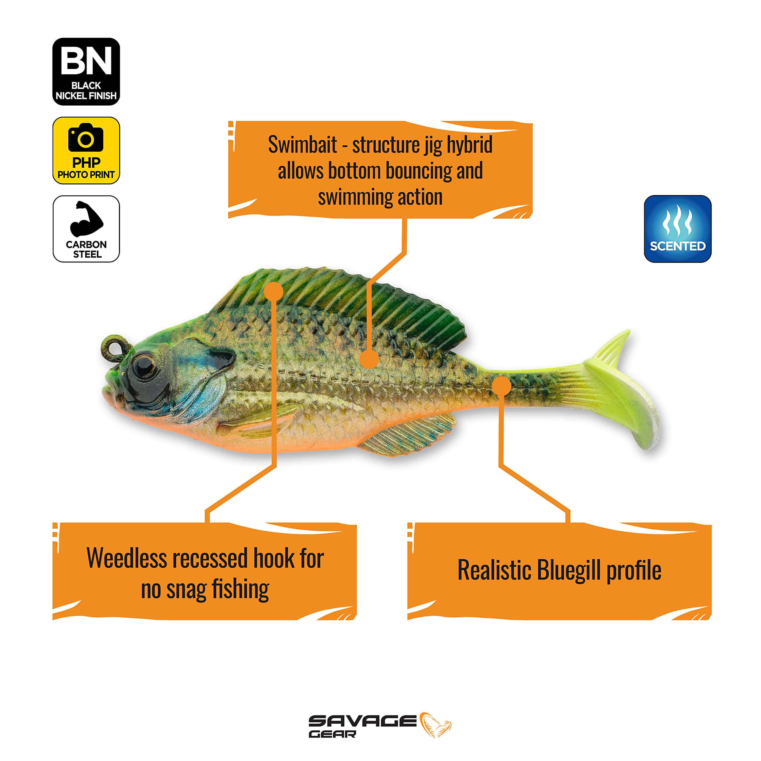 Savage Gear Structure Gill Fishing Bait, 3/8 oz, Chartreuse Gill, Realistic Contours, Colors and Movement, Durable Construction, Weedless Design, Photoprint Finish