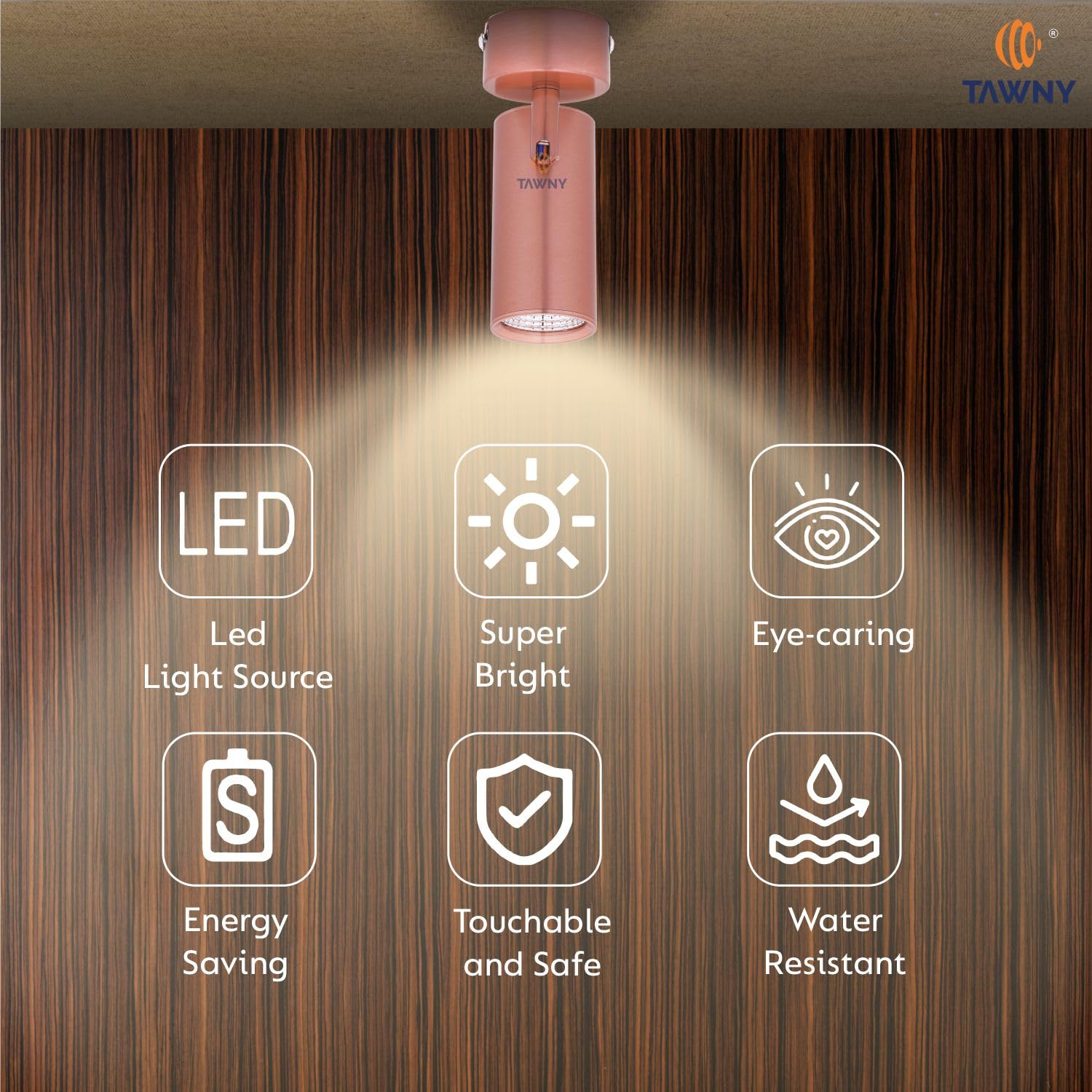 Twany Rose Gold spot Lights Aluminium Focus Light, Adjustable Head for Wall | spot Lights for Home Ceiling | spot Light, Color-Warmwhite (3 watt) 3