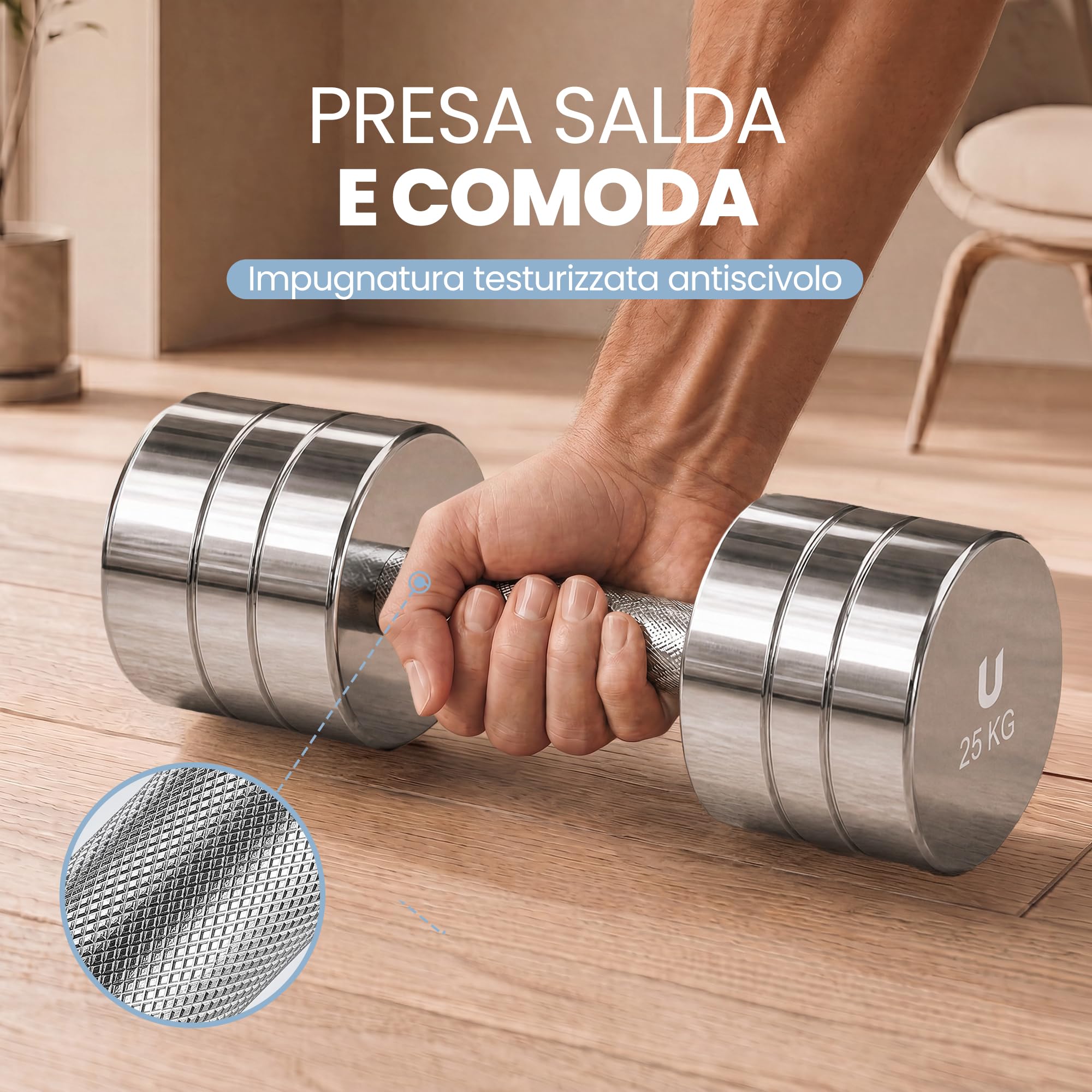 unycos - Manubri Regolabili in Acciaio Cromato, Pesi Compatti con Impugnatura Antiscivolo, Set Fitness per Allenamento di Forza, Muscolazione e Palestra in Casa (Titan Transformer)