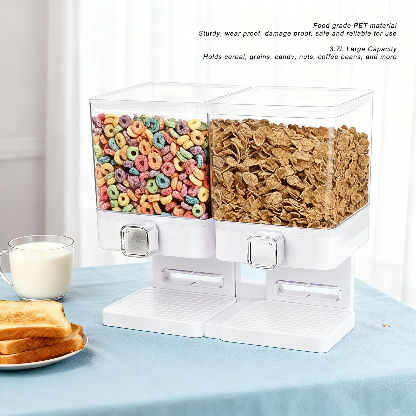 Dispensador de Cereales, 3,7 L, Dispensador de Alimentos Secos PET de Grado Alimenticio, Contenedor de Almacenamiento de Cereales con Perilla Giratoria para Granos de Arroz, Dulces, Granos