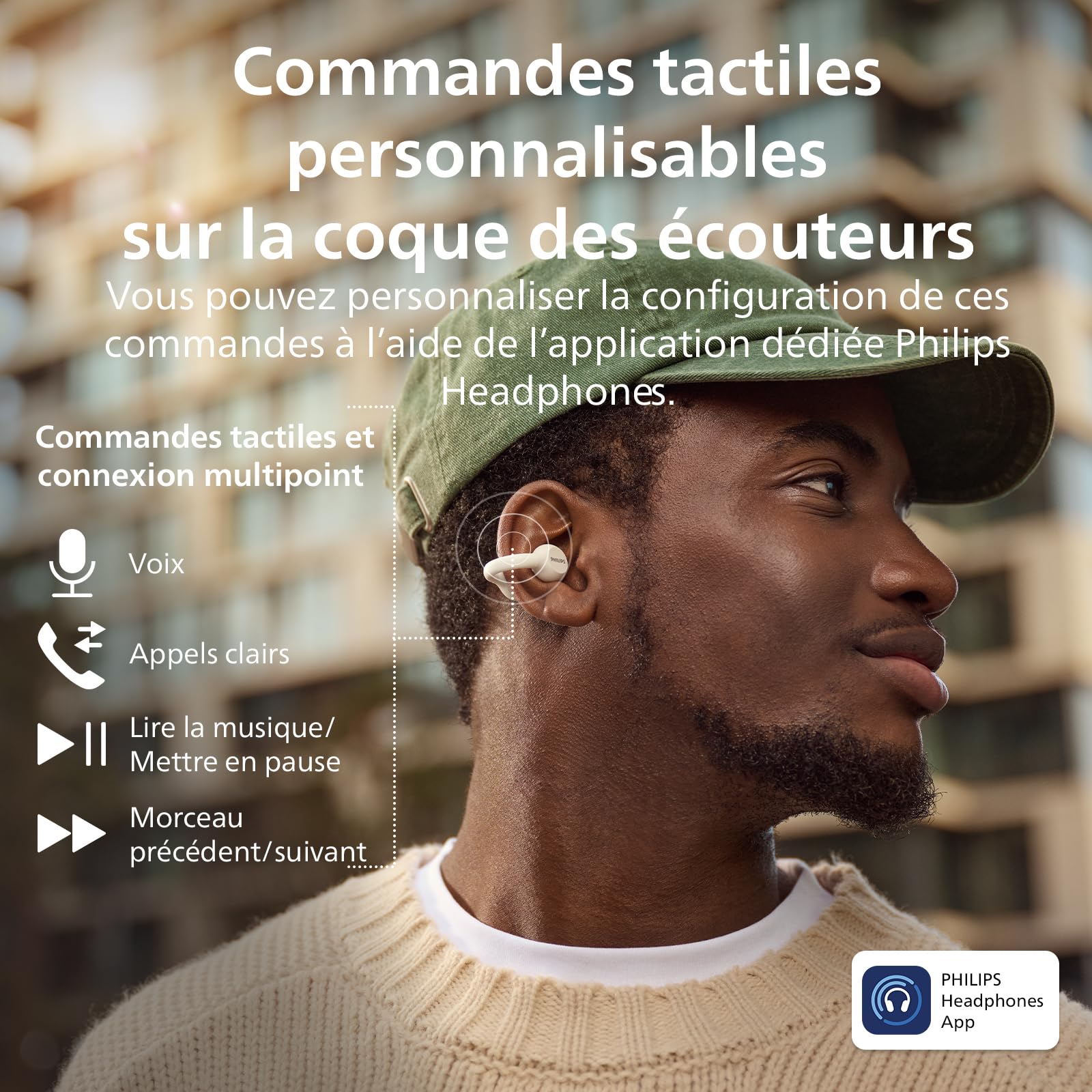 PHILIPS TAQ2000WT écouteurs True Wireless Style oreillette, Conception Open Ear - multipoint Bluetooth, autonomie 28 Heures, boîtier de Charge en Format de Poche, appels clairs - Blanc