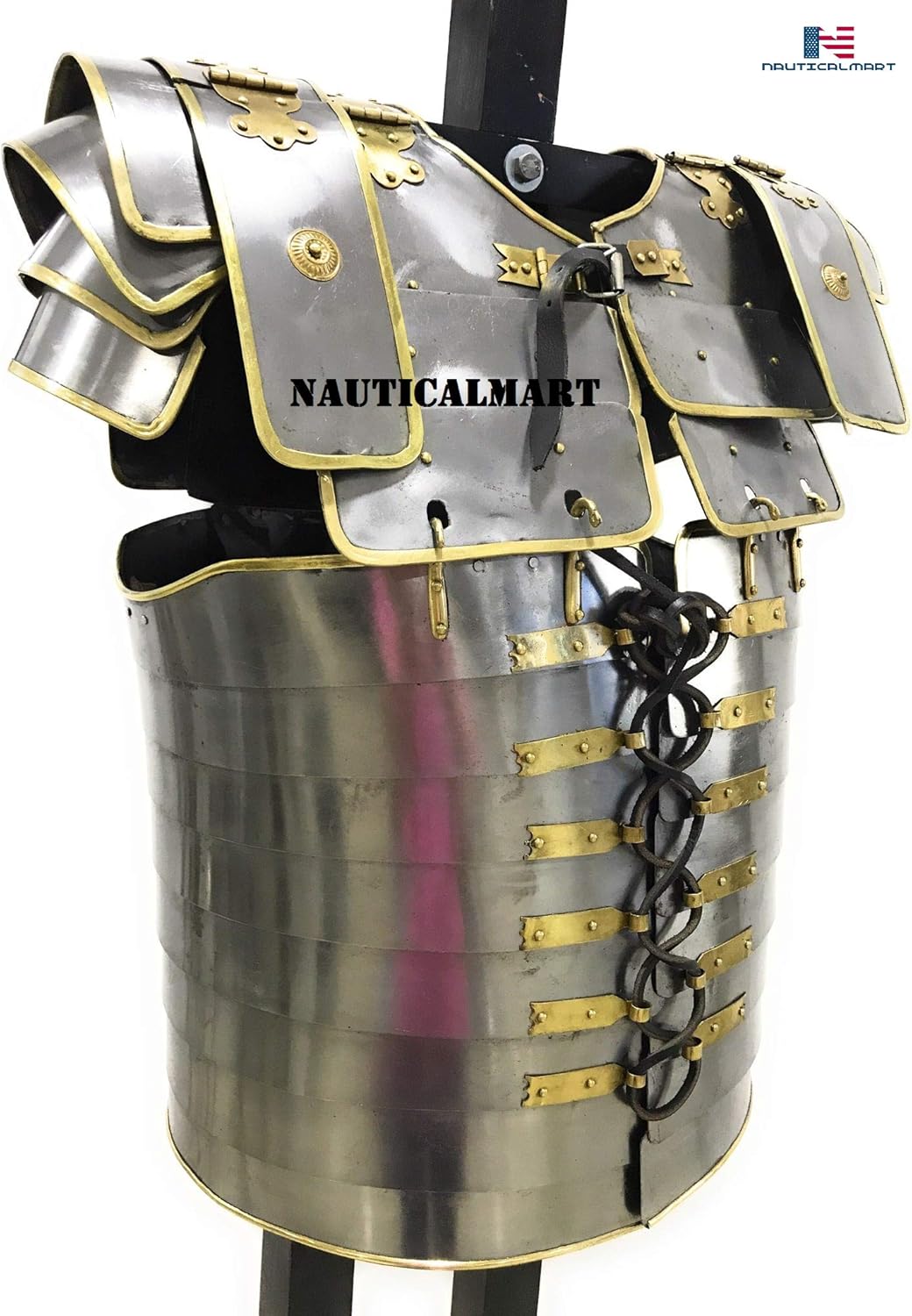 NauticalMart Brass Trimmed Roman Lorica Segmentata | 18g Steel Armor for Reenactments | Authentic Wearable Costume with Adjustable Straps | Roman Body Armour Gift for History Enthusiasts