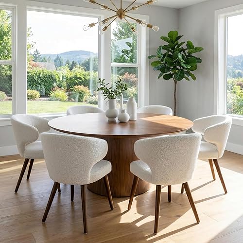 Miniatura 3 de Juego de 6 sillas tapizadas con brazos decorativos, de imitación de sherpa de mediados de siglo, sillas de comedor modernas para cocina, comedor,