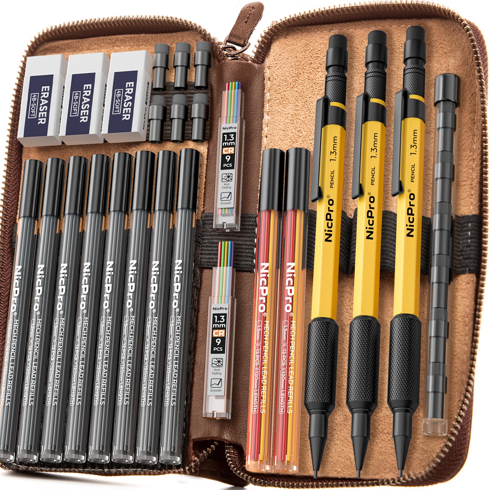 Amazon.com : Nicpro 21PCS 1.3 mm Mechanical Pencil Set in Leather