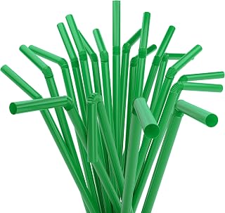 Flexible Plastic Drinking Straws - 7.75" x 0.23" (250, Green)