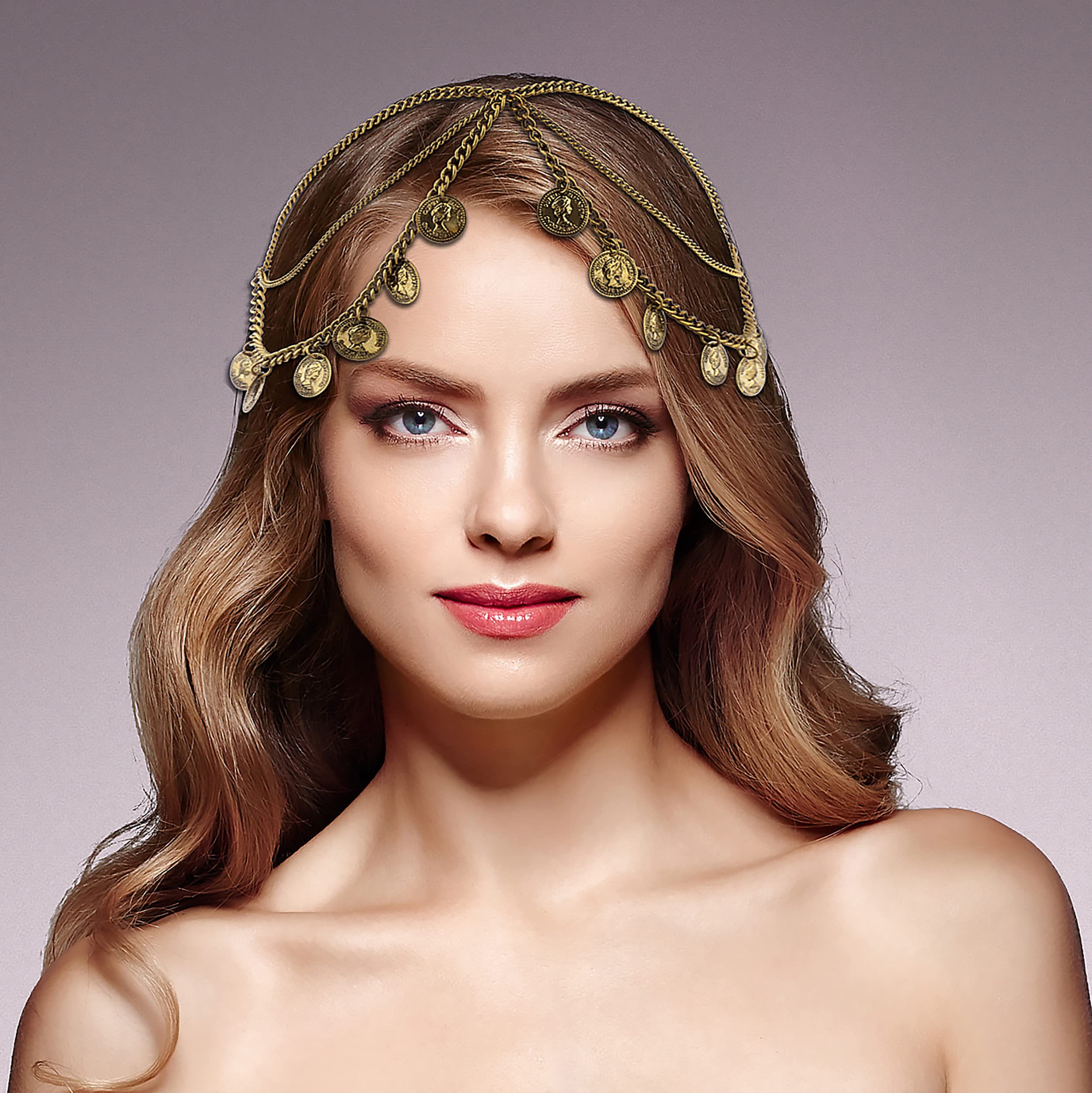 Luxe Gold Tone Chain Headband Amazon.com: LUX ACCESSORIES Burnished Gold-tone Gypsy Style  main image 3