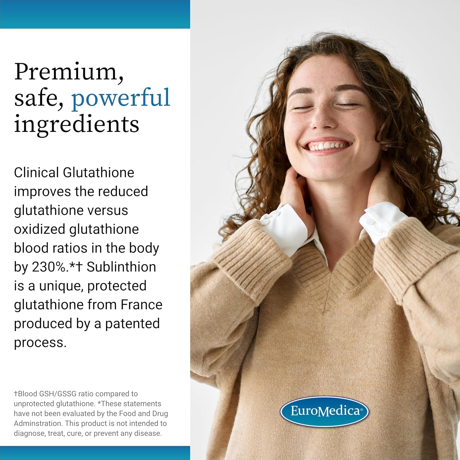 EuroMedica Clinical Glutathione - Antioxidant Supplement for High Absorption - Dietary Supplement with L-Glutathione - Vegan Supplement to Support Cell Health - 60 Slow Melt Tablets