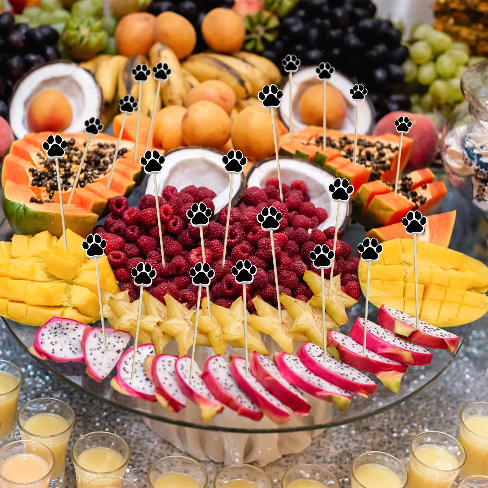200 palillos de cóctel, palillos de dientes elegantes de 4.7 pulgadas para aperitivos, pinchos decorativos para frutas, alimentos, bebidas, suministros de fiesta, estilo pata de perro
