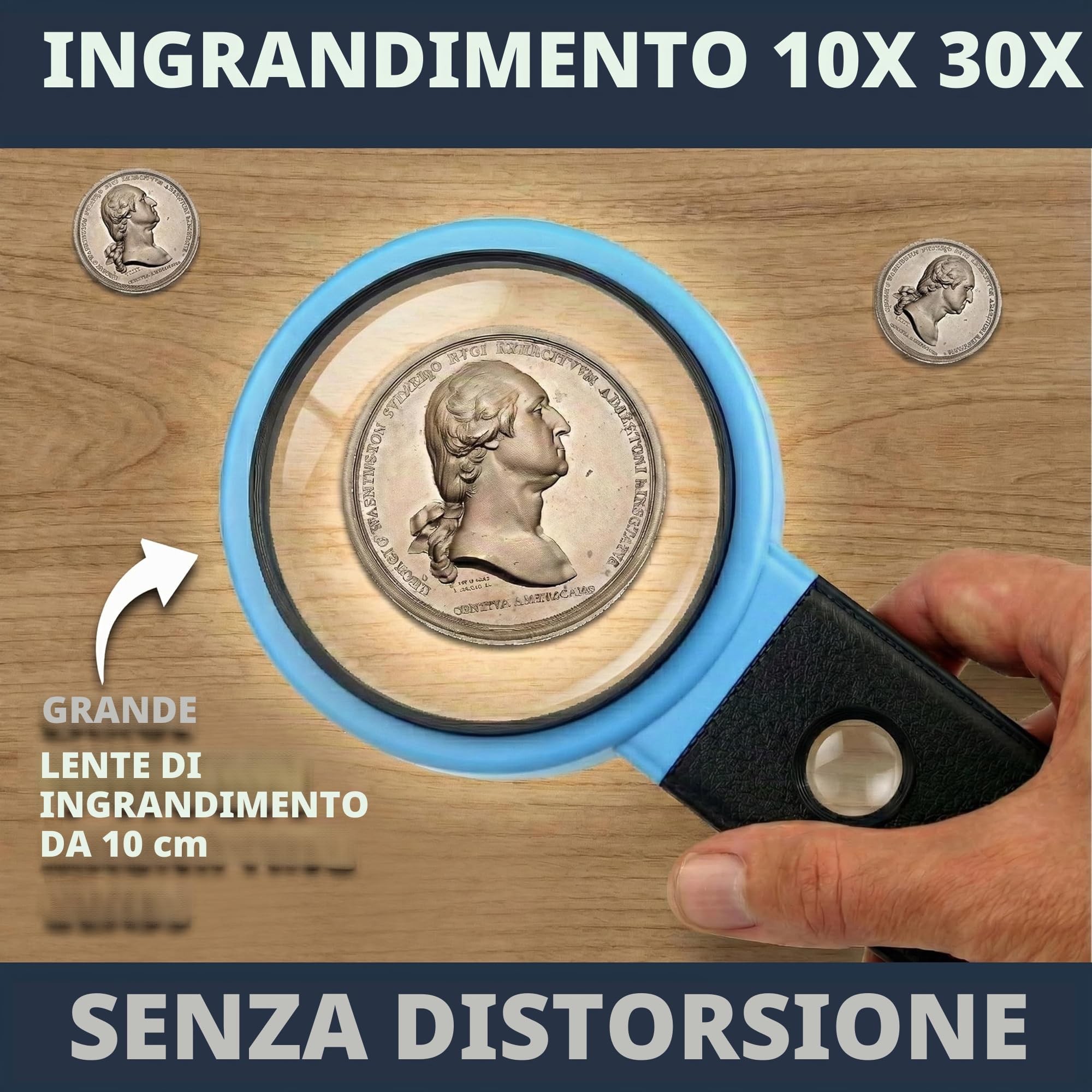 VisionAid Lente di ingrandimento 30X 10X con supporto LED illuminata per ipovedenti
