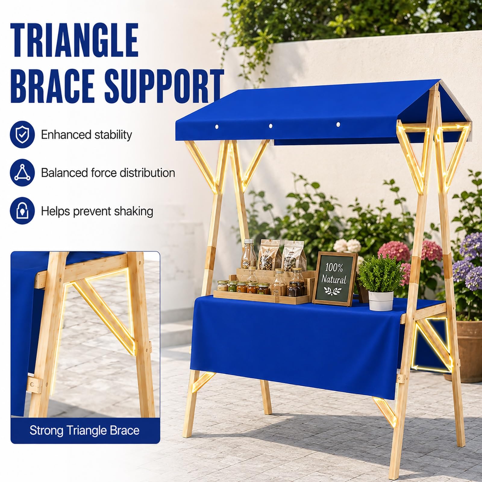 Stand Expositor Portátil Desmontable, Puesto de Venta con Toldo y Mantel, Mercado para Venta Ambulante y Eventos(120x60x200CM/47x24x79IN)
