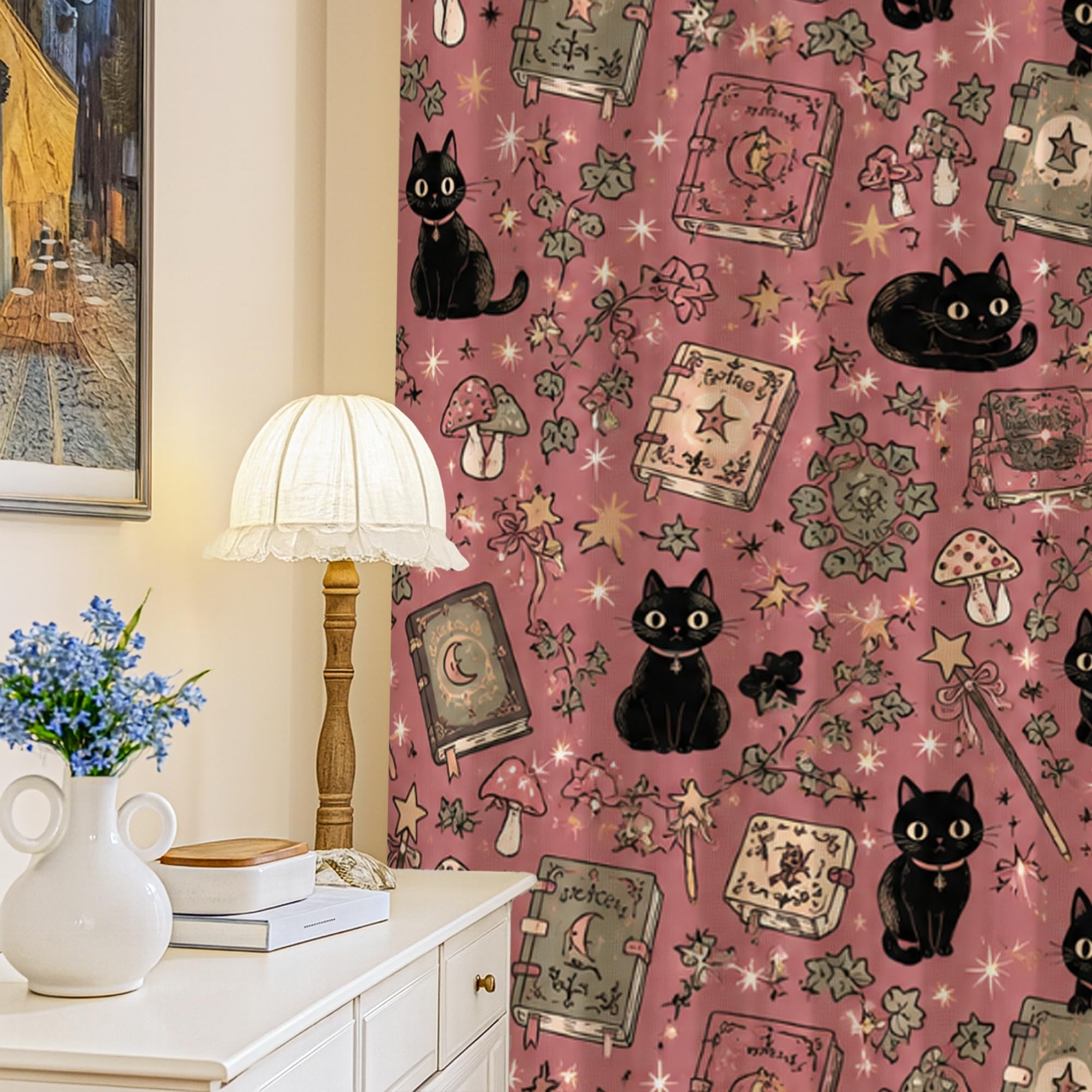 Rideaux occultants chambre motif champignon magique pour salon cosy