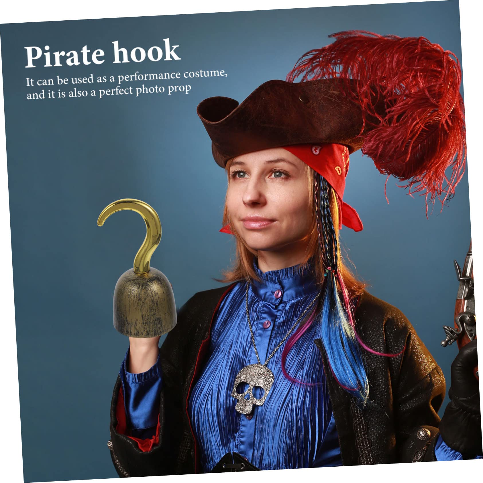 CIYODO Golden Pirate Hook Pirate Party Tools Halloween Accessories Pirate Hook Props Pirate Cosplay Toys Pirate Captain Hook Adult Costume Pirate Hook for Cosplay Plastic Aldult Set Child - Image 4