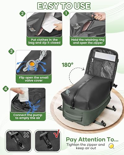 SZLX Vacuum Backpack Travel Bag with Pump, New Ryanair Cabin Size Bag 40x30x20 Backpack Wizz air, Large Travel Backpack Women Men Carry On Casual Daypack Fit 14 Inch Laptop with Shoes Compartment - 6