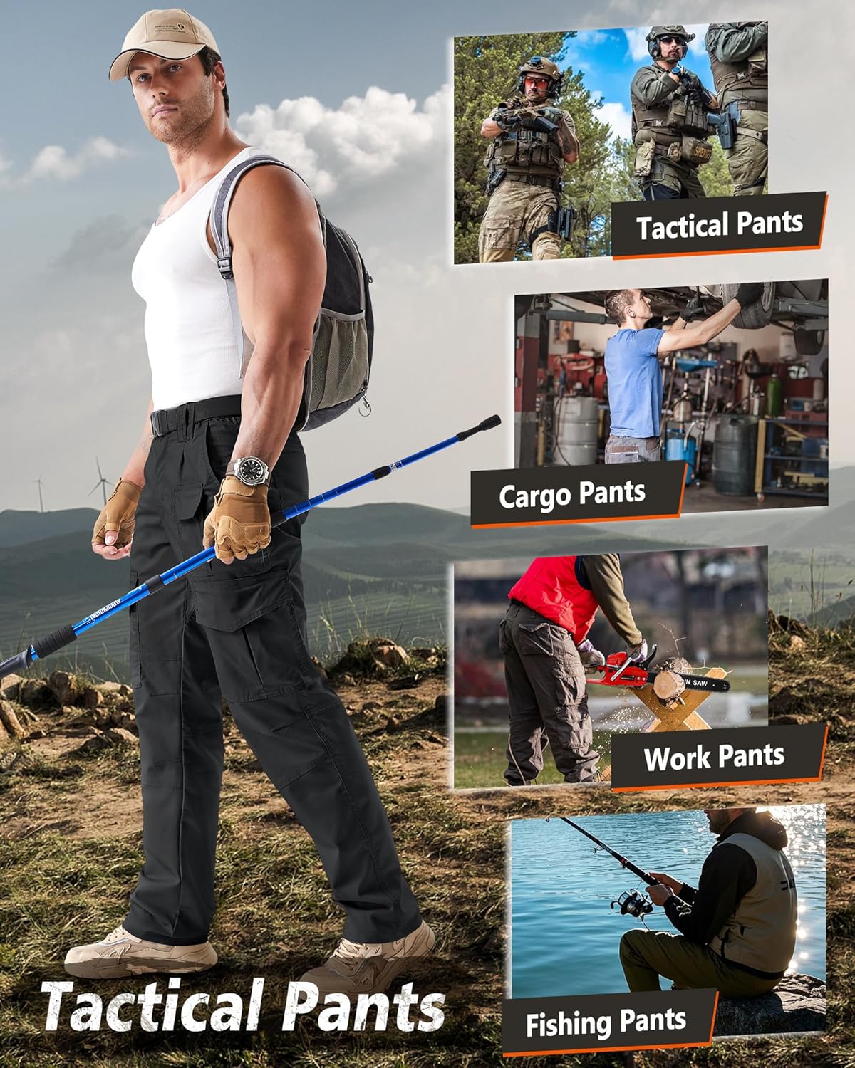 IGOLUMON Men's Stretch Tactical Pants, Ripstop Cargo Pants Outdoor Lightweight EDC Hiking Work Pants with 10 Pockets - Image 6