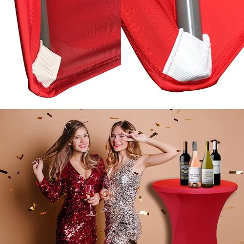 Miniatura 4 de SUNTQ Paquete de 2 manteles cuadrados elásticos de elastano de 32 x 43 pulgadas, color rojo, para bodas, cumpleaños, vendedores, fiestas al aire