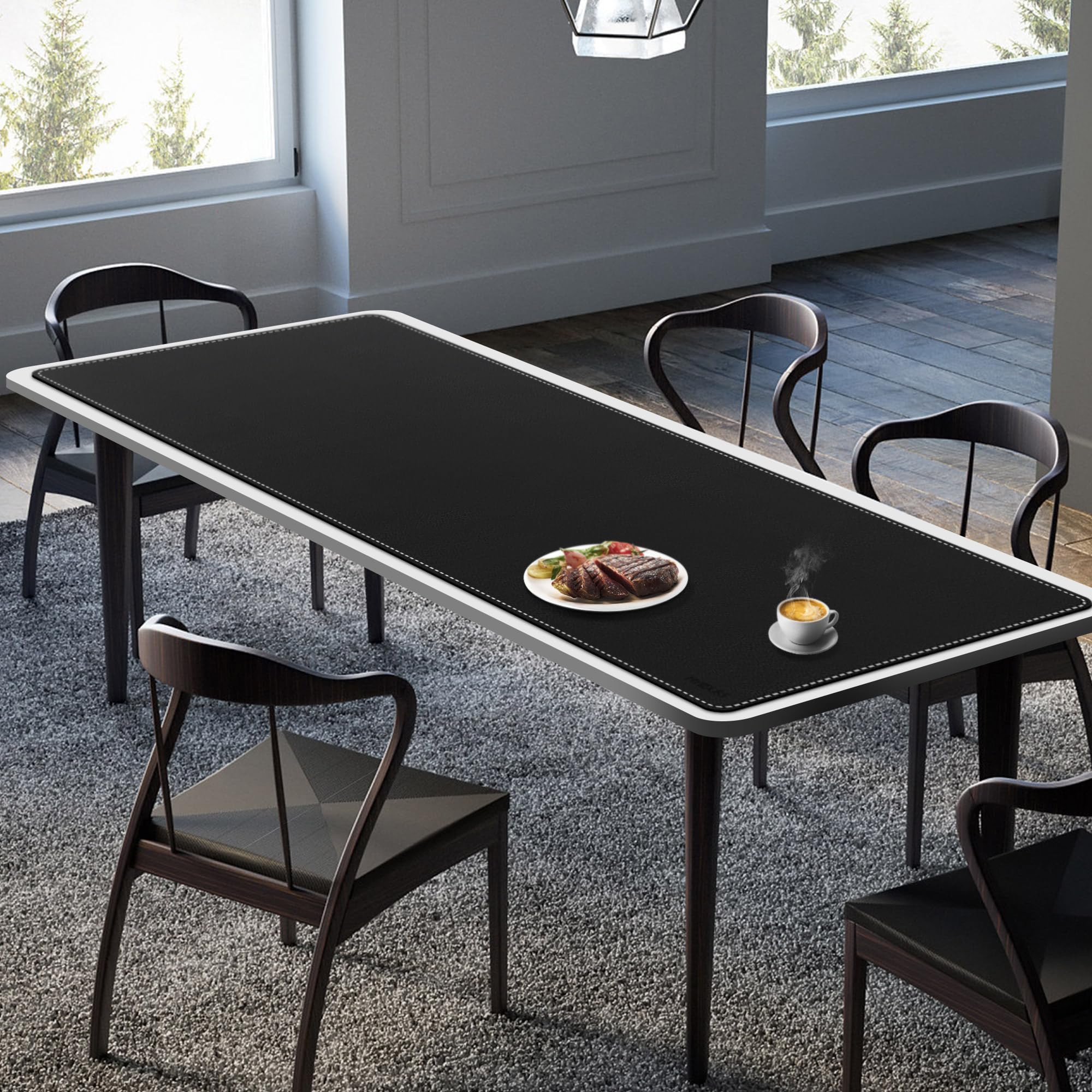 Mydours 170x60 cm Extra große PU-Leder Schreibtischunterlage in Schwarz, doppelseitig mit verschiedenen Texturen, optimale Nutzfläche, robuste und langlebige Verarbeitung, leicht zu reinigen Mauspad
